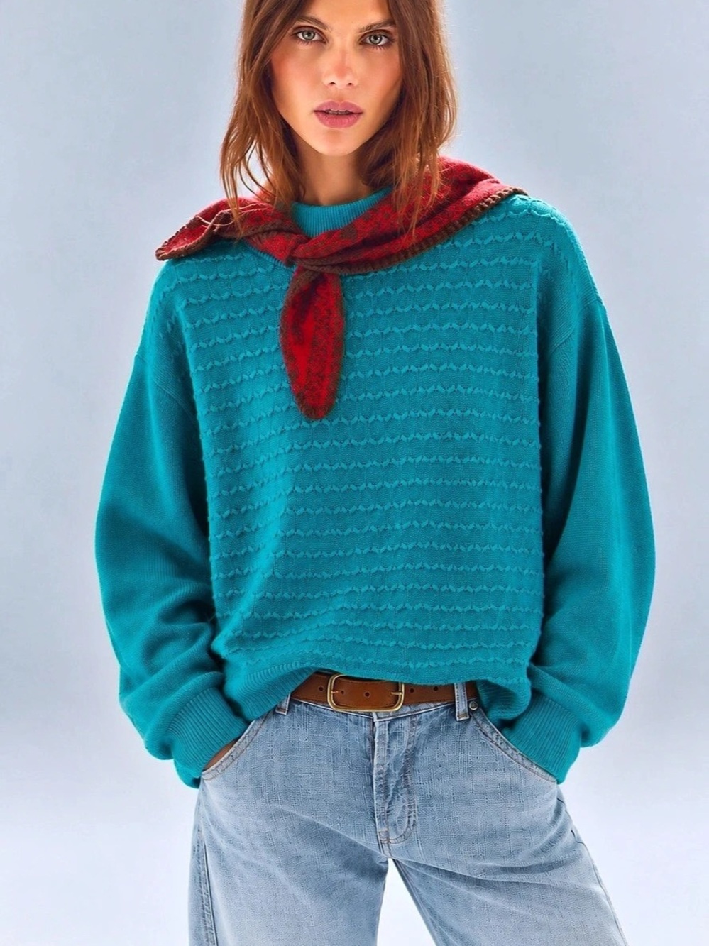 480. Allison Daley Textured Crewneck Sweater in Blue XL Like New